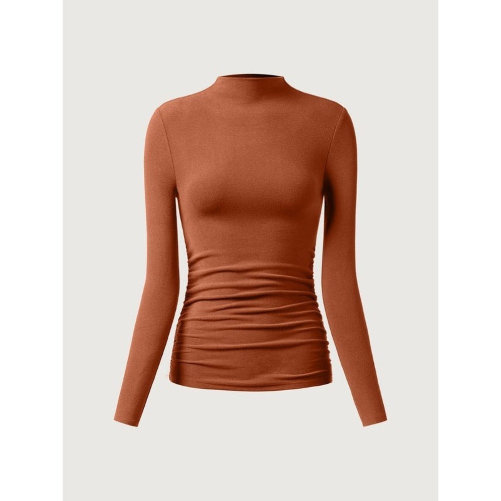 Ogl Thermal Ruched Sides Tuckable Mockneck Top